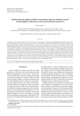 Biofilm-Forming Ability and Effect of Sanitation Agents on Biofilm-Control of Thermophile Geobacillus Sp