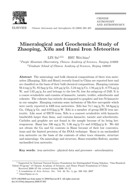 Mineralogical and Geochemical Study of Zhaoping, Xifu and Hami Iron Meteorites