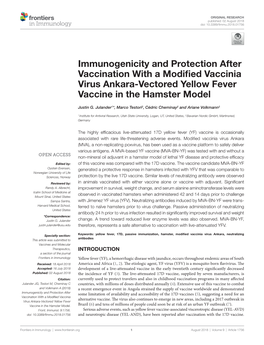 Immunogenicity and Protection After Vaccination with a Modified Vaccinia Virus Ankara-Vectored Yellow Fever Vaccine in the Hamster Model