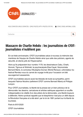 Massacre De Charlie Hebdo : Les Journalistes De CFDT- Journalistes N'oublient