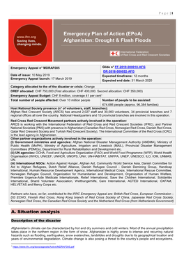 Emergency Plan of Action (Epoa) Afghanistan: Drought & Flash Floods