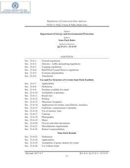 Department of Energy and Environmental Protection State Park Rules §§ 23-4-1—23-4-35 CONTENTS Sec. 23-4-1. General Regulat