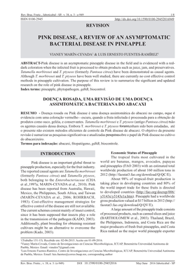 Pink Disease, a Review of an Asymptomatic Bacterial Disease in Pineapple