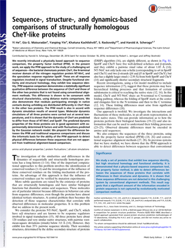 Sequence-, Structure-, and Dynamics-Based Comparisons of Structurally Homologous Chey-Like Proteins