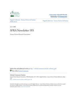 SFRA Newsletter Published Ten Times a Year for the Science Fiction Research Association by Alan Newcomer, Hypatia Press, Eugene, Oregon