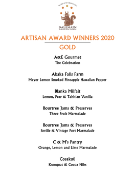 Artisan Award Winners 2020 Gold
