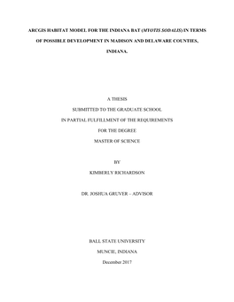 Arcgis Habitat Model for the Indiana Bat (Myotis Sodalis) in Terms