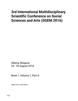 3Rd International Multidisciplinary Scientific Conference on Social Sciences and Arts (SGEM 2016)