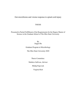 Gut Microbiome and Virome Response to Spinal Cord Injury