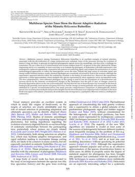 Multilocus Species Trees Show the Recent Adaptive Radiation of the Mimetic Heliconius Butterﬂies