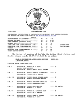 The Roster of Seating of Hon'ble the Acting Chief Justice and Hon'ble Judges W.E.F