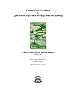 Conservation Assessment for Appalachian Bugbane (Cimicifuga Rubifolia Kearney)
