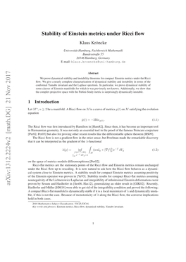 Stability of Einstein Metrics Under Ricci Flow