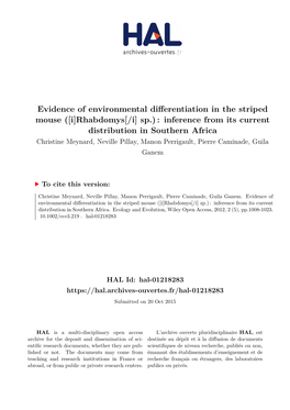 [I]Rhabdomys[/I] Sp.) : Inference from Its Current Distribution in Southern Africa Christine Meynard, Neville Pillay, Manon Perrigault, Pierre Caminade, Guila Ganem