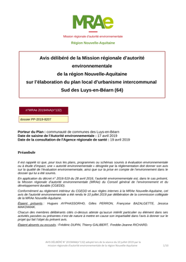 Avis Délibéré De La Mission Régionale D'autorité Environnementale De La