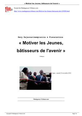 « Motiver Les Jeunes, Bâtisseurs De L'avenir »