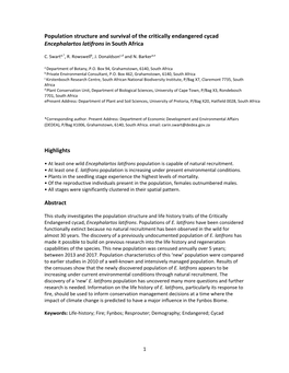 Population Structure and Survival of the Critically Endangered Cycad Encephalartos Latifrons in South Africa