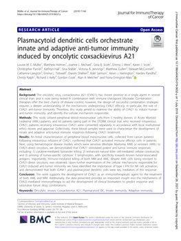 Plasmacytoid Dendritic Cells Orchestrate Innate and Adaptive Anti-Tumor Immunity Induced by Oncolytic Coxsackievirus A21 Louise M