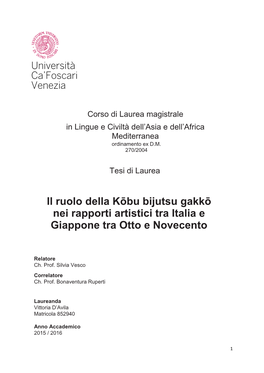 Il Ruolo Della Kōbu Bijutsu Gakkō Nei Rapporti Artistici Tra Italia E Giappone Tra Otto E Novecento