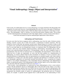 Chapter 1 Visual Anthropology: Image, Object and Interpretation1 Marcus Banks