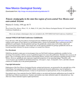 Triassic Stratigraphy in the State Line Region of West-Central New Mexico and East-Central Arizona Maurice E