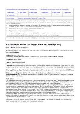 Macclesfield Circular (Via Teggs Nose and Kerridge Hill)