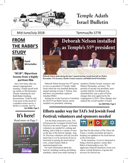 Temple Adath Israel Bulletin Deborah Nelson Installed As Temple's 55Th