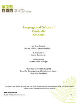 Language and Culture of Cambodia SFS 2080