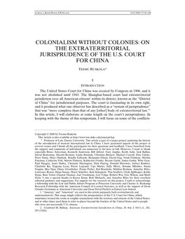 On the Extraterritorial Jurisprudence of the US Court for China