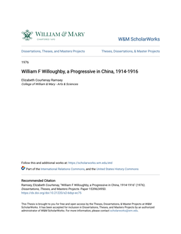 William F Willoughby, a Progressive in China, 1914-1916