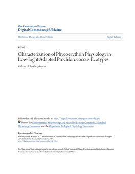 Characterization of Phycoerythrin Physiology in Low-Light Adapted Prochlorococcus Ecotypes Kathryn H