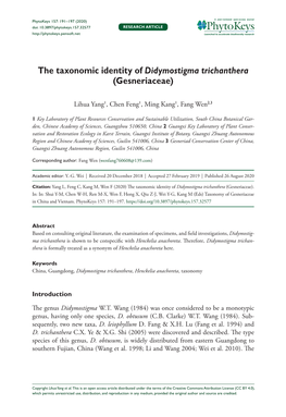 The Taxonomic Identity of Didymostigma Trichanthera (Gesneriaceae)