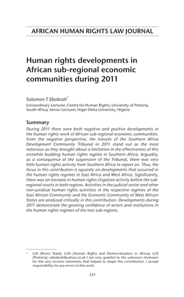 Human Rights Developments in African Sub-Regional Economic Communities During 2011