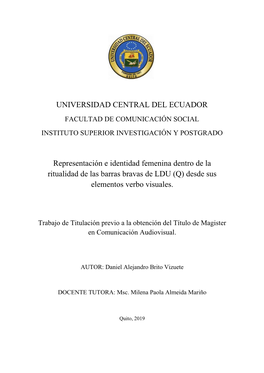 Universidad Central Del Ecuador Facultad De Comunicación Social Instituto Superior Investigación Y Postgrado