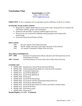 Curriculum Vitae Ronald Hughley, L.C.S.W