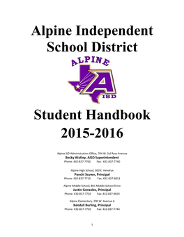 Alpine Independent School District Student Handbook 2015-2016