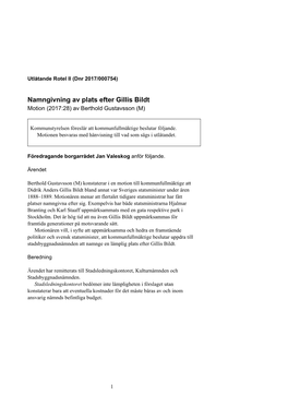 Namngivning Av Plats Efter Gillis Bildt Motion (2017:28) Av Berthold Gustavsson (M)