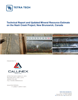 Technical Report and Updated Mineral Resource Estimate on the Nash Creek Project, New Brunswick, Canada