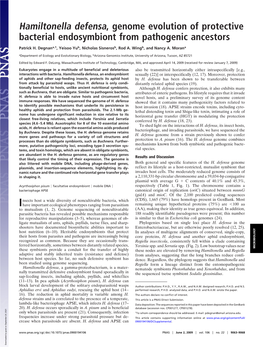 Hamiltonella Defensa, Genome Evolution of Protective Bacterial Endosymbiont from Pathogenic Ancestors