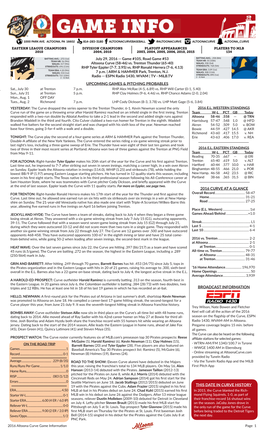 2016 Curve at a Glance Broadcast Information This