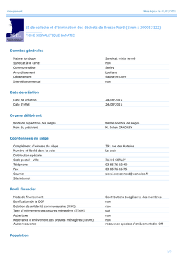 SI De Collecte Et D'élimination Des Déchets De Bresse Nord (Siren : 200053122)