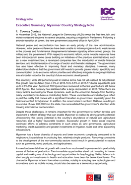 Executive Summary: Myanmar Country Strategy Note