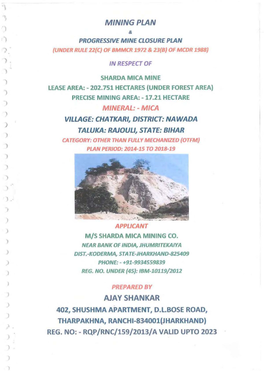 Mining Plan I & ) Progressive Mine Closure Plan ., (Under Rule U(C) of Bmmcr 1972 & 23(B} of Mcdr 1988}