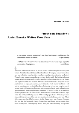 “How You Sound??”: Amiri Baraka Writes Free Jazz