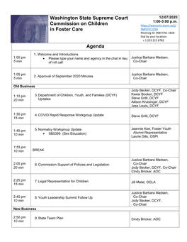 Washington State Supreme Court Commission on Children in Foster Care Agenda