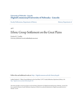 Ethnic Group Settlement on the Great Plains Frederick C