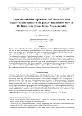 Upper Maastrichtian Cephalopods and the Correlation to Calcareous Nannoplankton and Planktic Foraminifera Zones in the Gams Basin (Gosau Group; Styria, Austria)