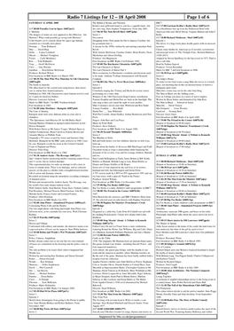 Radio 7 Listings for 12 – 18 April 2008 Page 1 of 6 SATURDAY 12 APRIL 2008 the Ballad of Kenny and Christine BBC7