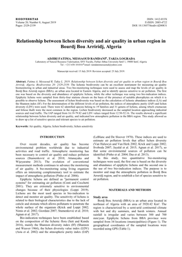 Relationship Between Lichen Diversity and Air Quality in Urban Region in Bourdj Bou Arriridj, Algeria