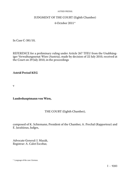 JUDGMENT of the COURT (Eighth Chamber) 6 October 2011 *